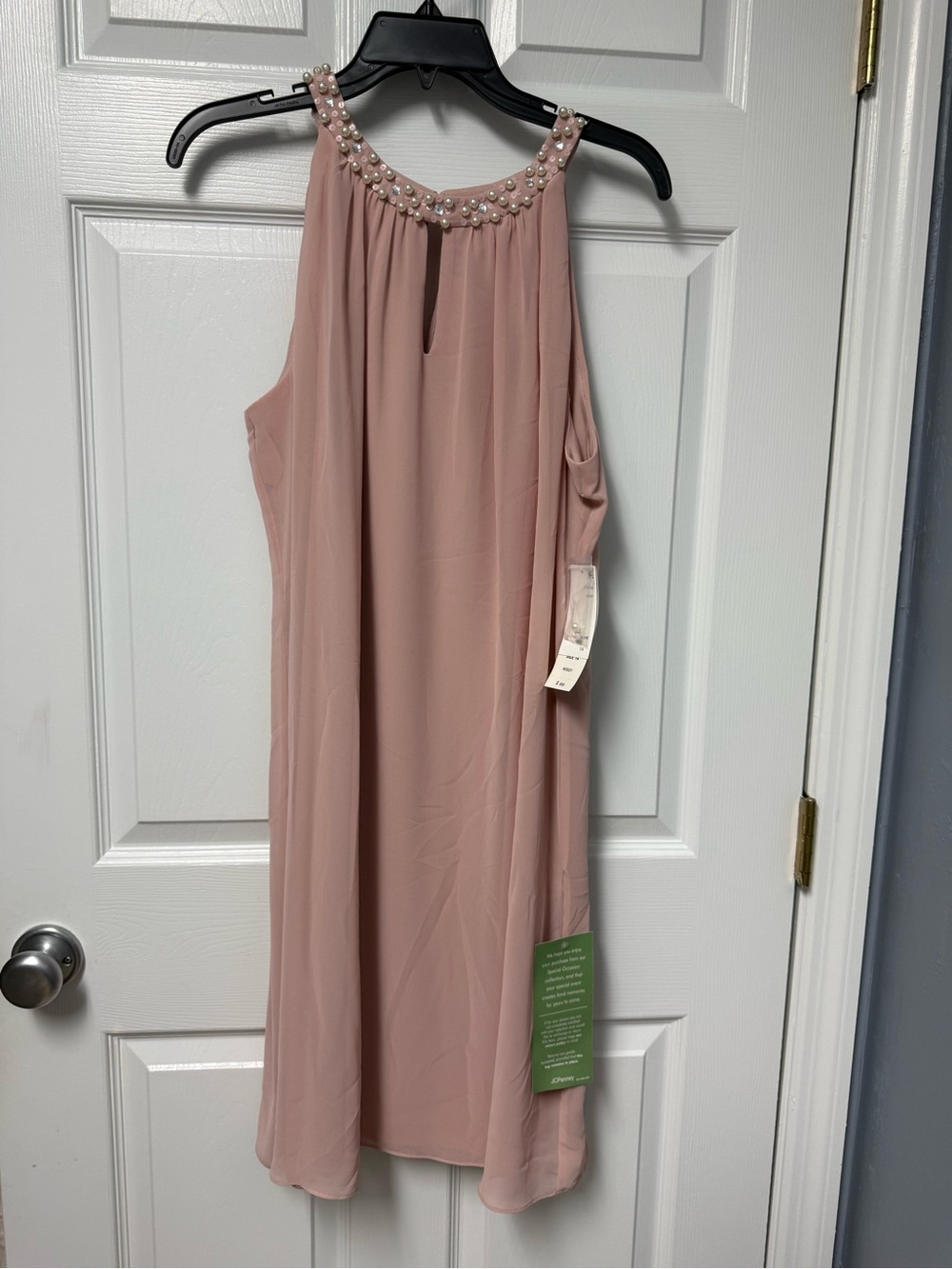 S.L. Fashions Blush Pink Pearl-Embellished Halter Midi Dress
